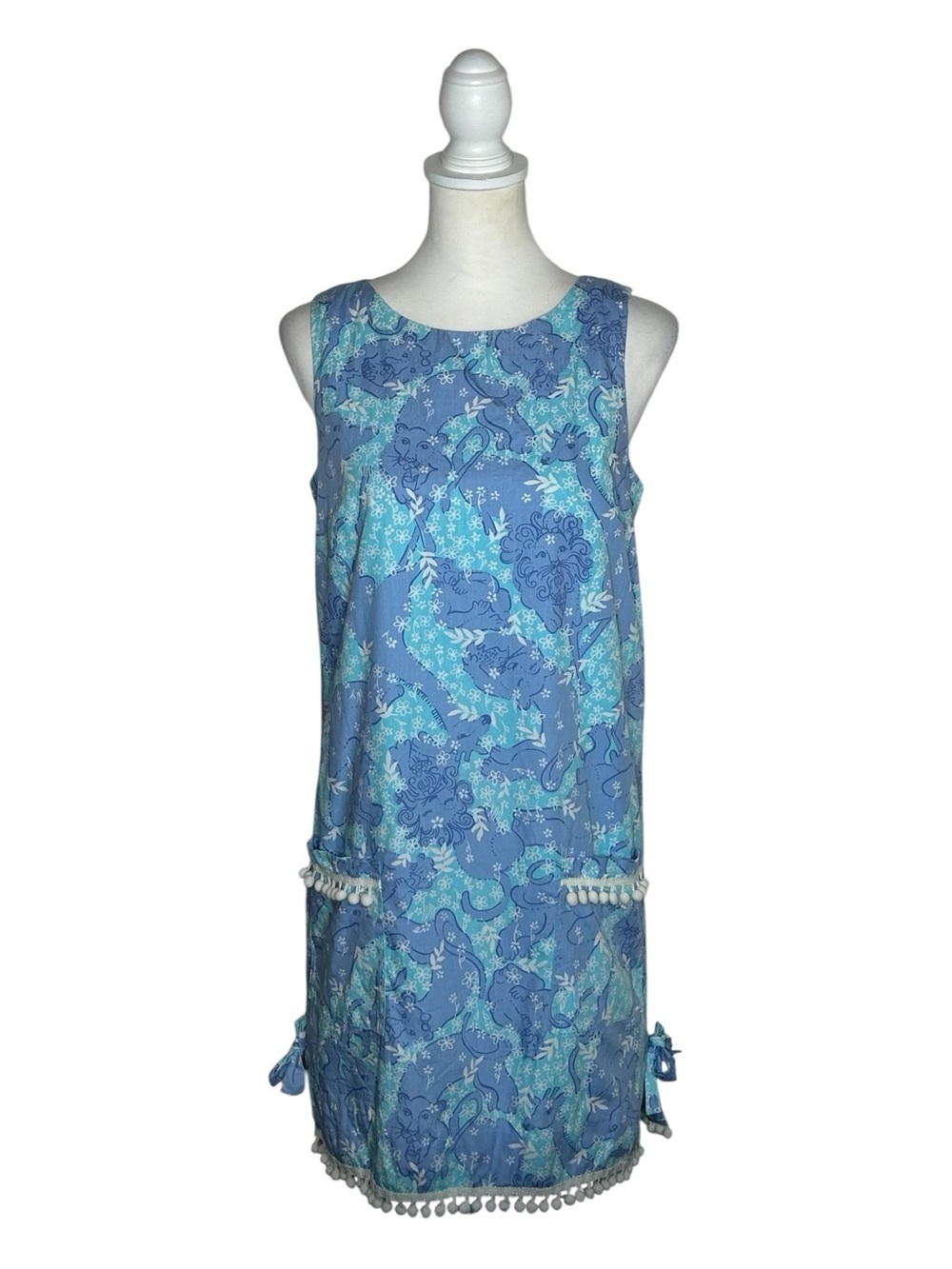 Vintage Lilly Pulitzer Chow Wagon Safari Pom Pom Shift Dress EUC Sz 6 Mod Cruise